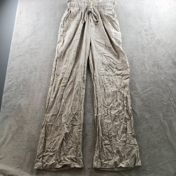 Thread & Supply Womens  Wide Leg Pants Small Beige Casual Linen Drawstring Baggy - Picture 11 of 12